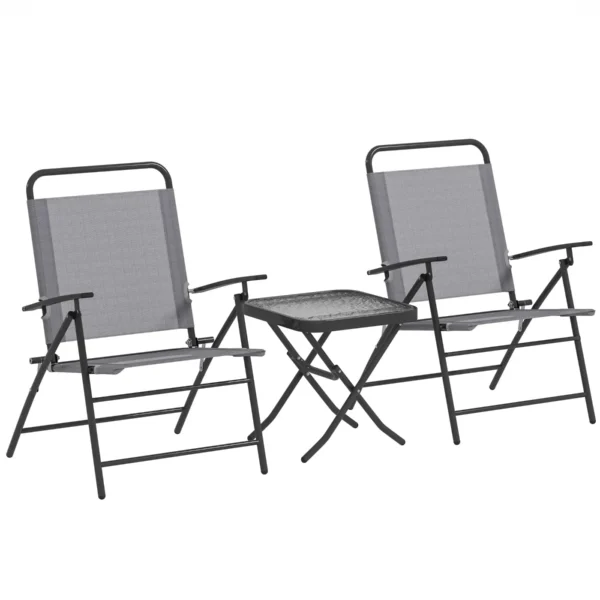 Garden Set with Glass Top Table and 2 Folding Chairs with Adjustable Backrest, Grey