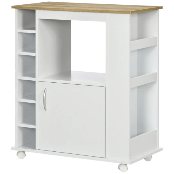 Kitchen Trolley with Cabinet and Adjustable Shelves, Swivel Wheels and Brake, 75x39.5x88 cm, White