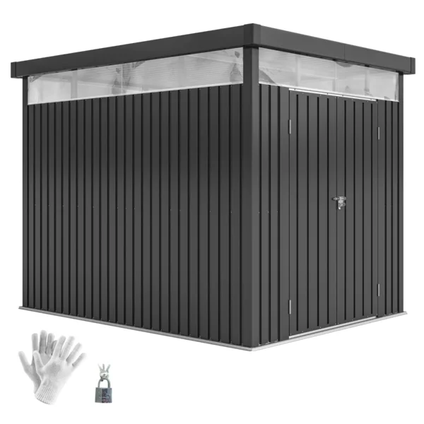 Garden Shed with Acrylic Skylight and Drainage Holes, Steel, 200x258x201 cm, Dark Gray