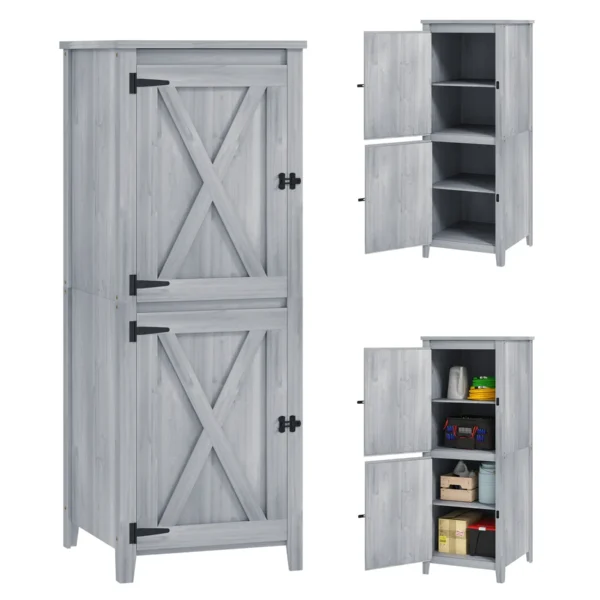 Garden Tool Shed with 2 Lockers, Locking Doors and Removable Shelves, Grey