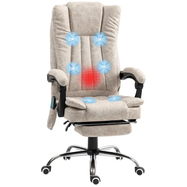 Massage and Heated Office Chair with Footrest, Microfiber, 62x70x113-120 cm, Cream