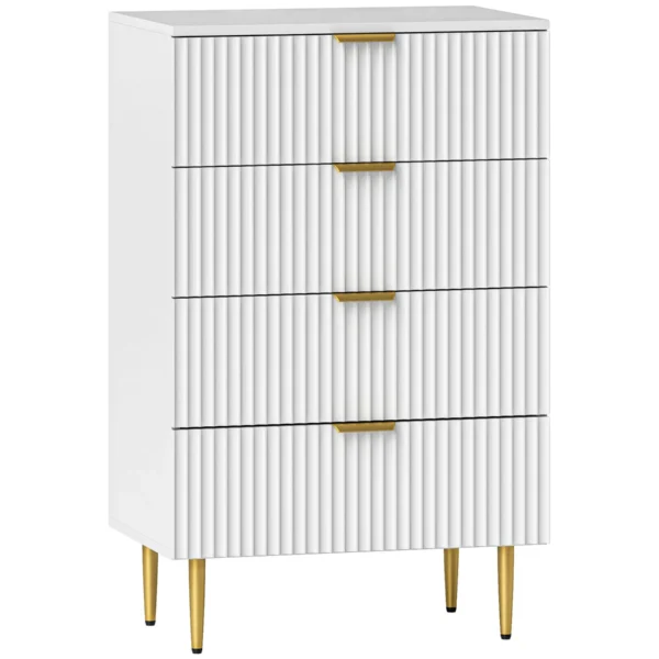 Modern Chest of 4 Drawers with Golden Handles, 60x40x96 cm, White