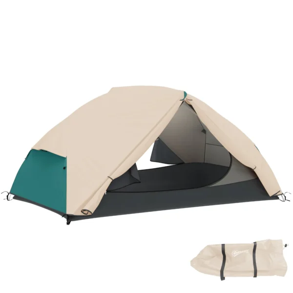 2 Person Camping Tent with 2 Vestibules, 2 Doors, 2 Windows and Carry Bag, 2.8x2.25x1.1 cm, Beige