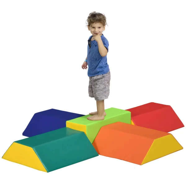 Soft Construction Set for Kids with 5 Rectangle and Trapezoid Blocks, in PU and EPE, 48.3x19. 1x48.3 cm, Multicolor