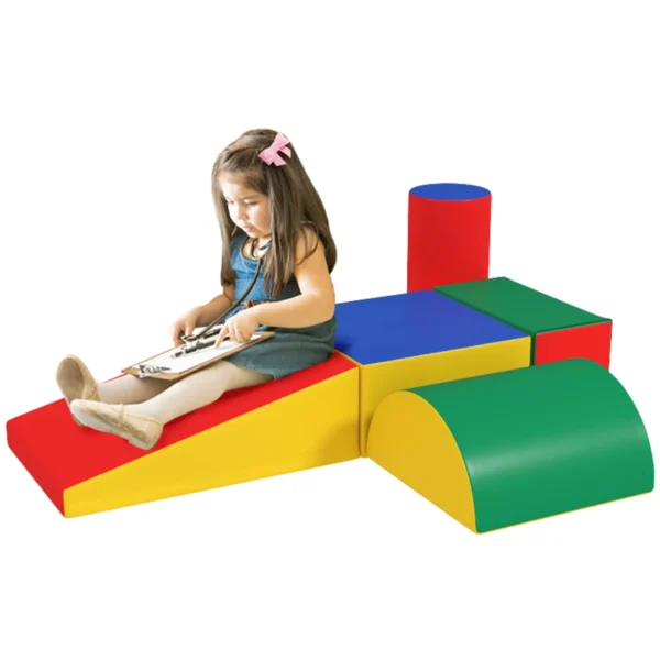 Soft Construction Set for Children 1-3 Years with 5 Colourful Blocks, in Faux Leather and Foam, Multicolour