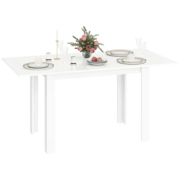 Extendable Dining Table for 4-6 People with Drop-Leaf Panels, Wooden, 120-160x80x78 cm, White