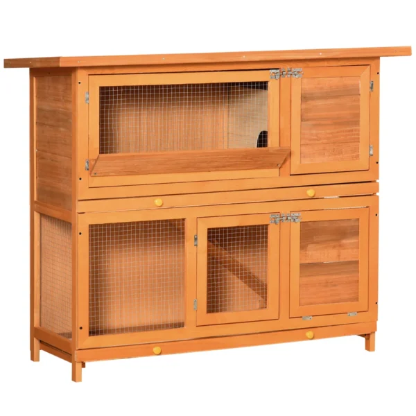 Outdoor Wooden Rabbit Hutch with House and 2-Storey Run, 122x48x100 cm
