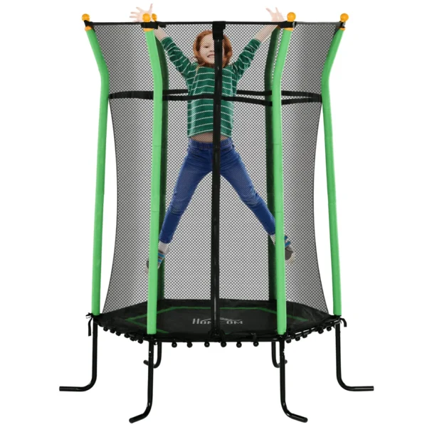 Trampoline for Children 3-10 Years with Zip Entrance and Padded Poles, Ø163.5x190 cm, Green