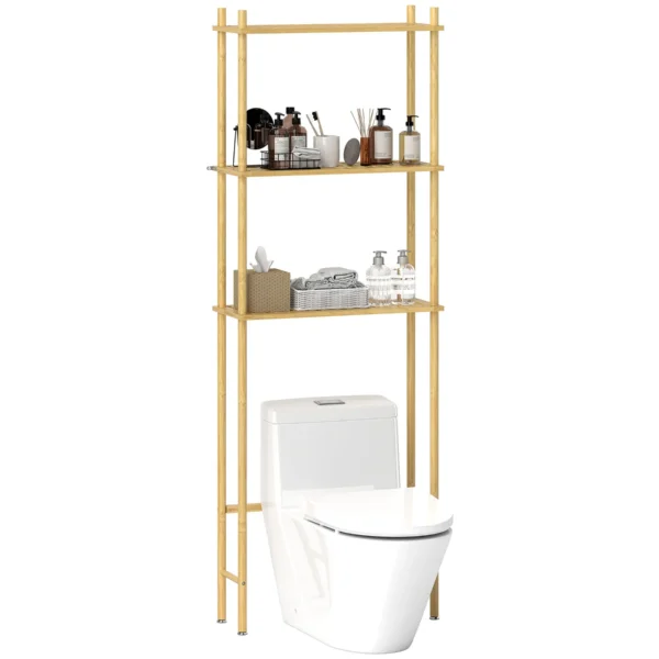 3-Tier Bamboo Slatted Over Toilet Cabinet, Wood Color, 63.5x25.5x181 cm