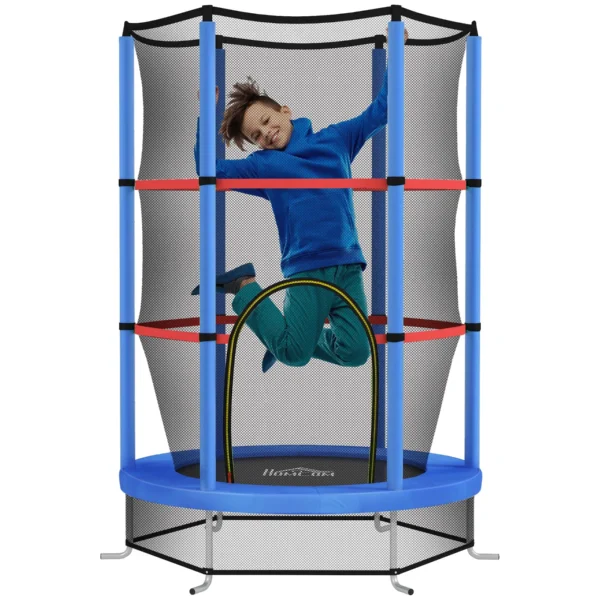 Trampoline for Children 3-6 Years with Safety Net, 6 Columns and 3 Entrances, Ø140x190 cm, Blue and Black