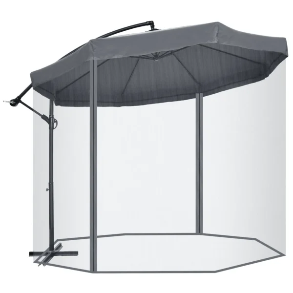 Garden Umbrella 3x3 m with Mosquito Net, Crank Opening and Cross Base, Dark Grey