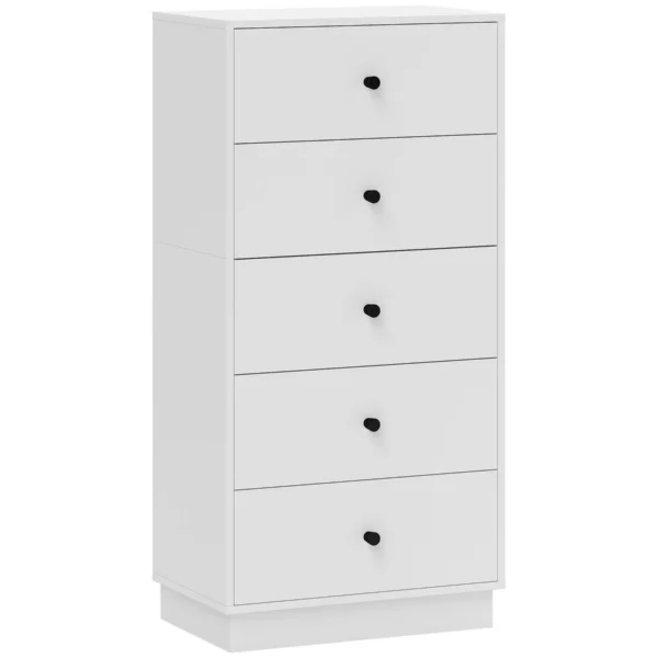 Chest of 5 drawers for modern and space-saving bedroom, 47x29x95 cm, White