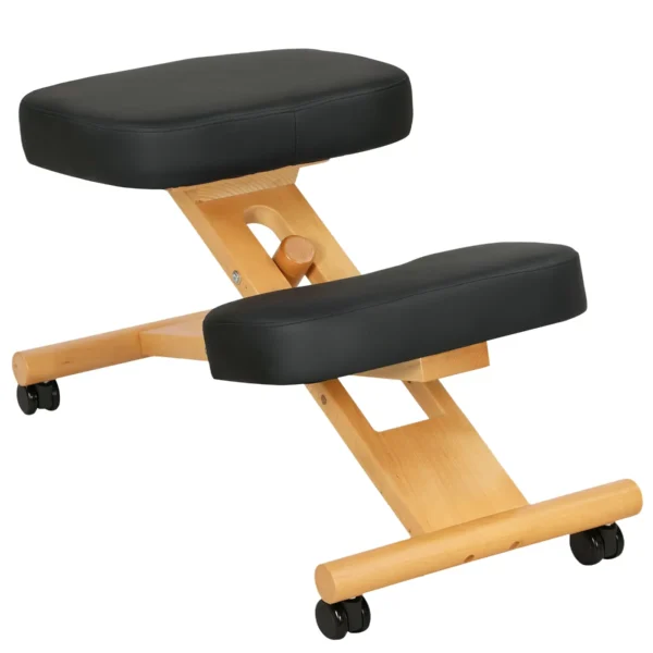 Ergonomic Postural Kneeling Chair, Adjustable Height and Wooden Wheels, Black
