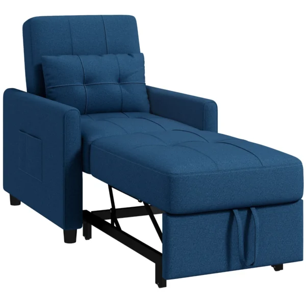 Single Reclining Armchair Bed on 3 Levels with Extra Cushion, 69x82x85cm, Blue