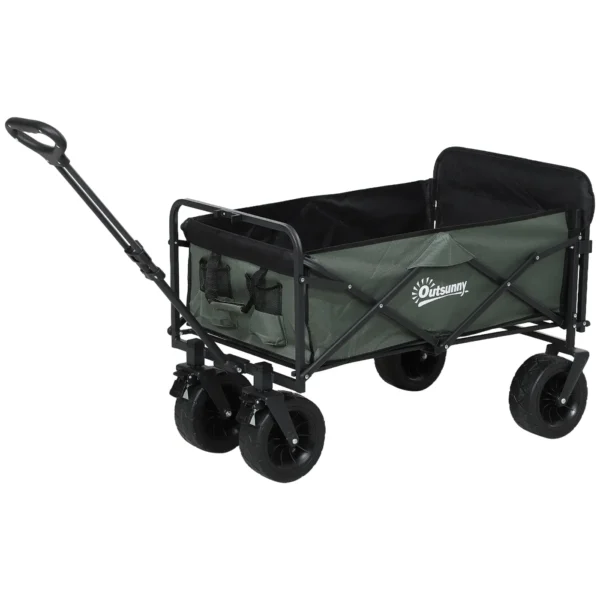 95L Folding Garden Trolley with Opening Panel, in Steel and Polyester, 125x48x78-102 cm, Green
