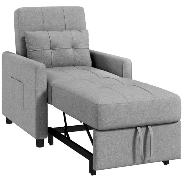 Single Reclining Armchair Bed on 3 Levels with Extra Cushion, 69x82x85cm, Light Grey