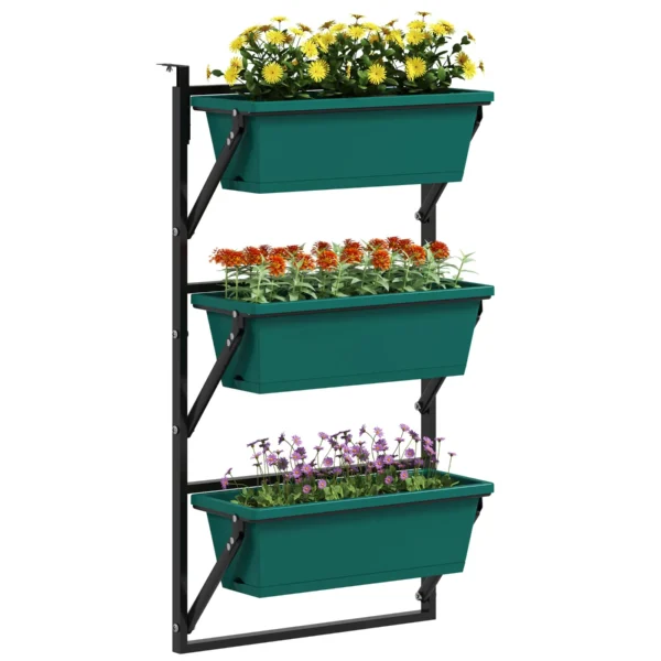 Vertical Outdoor Planter and 3 Plastic Plant Pots with Drainage Holes, 56x42x100 cm, Green