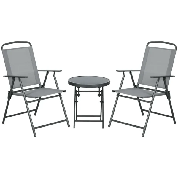 3 Piece Garden Set with 2 Chairs 53.5x64x93 cm and Coffee Table Ø45x50 cm, in Metal, Light Grey