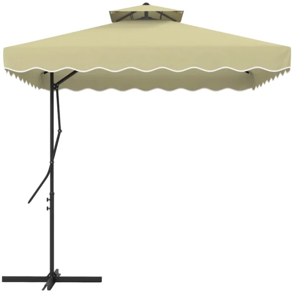 Decentralized Umbrella 2.5x2.5 m with Cross Base and Crank Opening, in Metal and Beige Polyester
