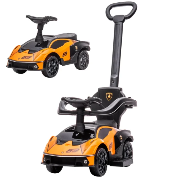 2 in 1 Children's Toy Car with Handle and Safety Barrier, 86.5x40x89.5 cm, Orange and Black