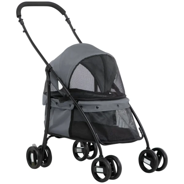 Folding Dog Stroller with Adjustable Canopy, Bag and 2 Leashes, 82x47x97 cm, Gray and Black