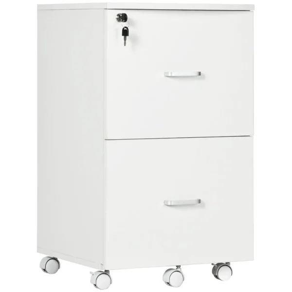Office Cabinet with 2 Drawers and 5 Wheels, MDF and Chipboard File Cabinet, 43x45x72 cm, White