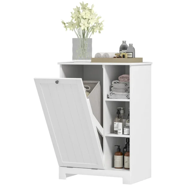 Bathroom Laundry Cabinet with Removable Basket and Adjustable Shelves, 60x38x86 cm, White