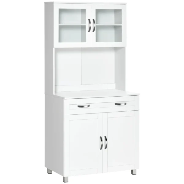 Modern Kitchen Cabinet with 2 Cabinets, Glass Doors and Adjustable Shelves, 80x48x170 cm, White
