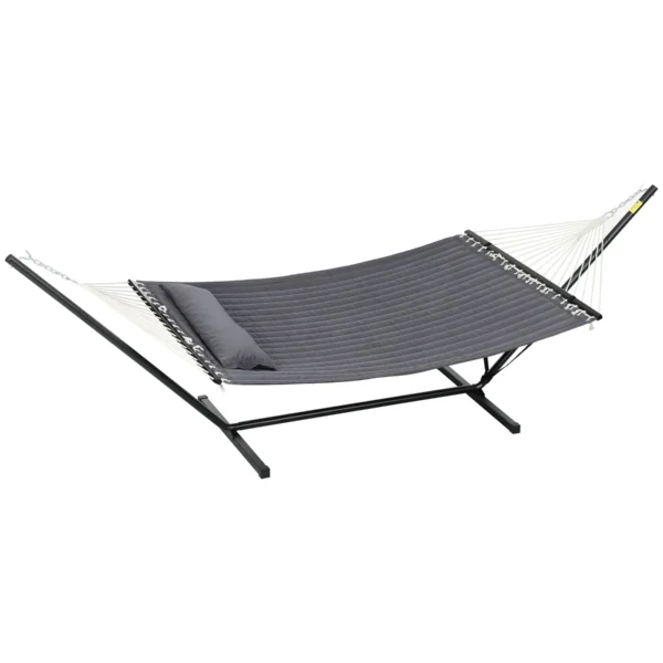Portable Garden Hammock with Integrated Cushion, in Cotton, Polyester and Steel, 368x93x110 cm, Dark Gray