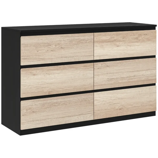 Chest of 6 Drawers for the Bedroom in Wood with Metal Guides, 120x39x75 cm, Black and Wood Color