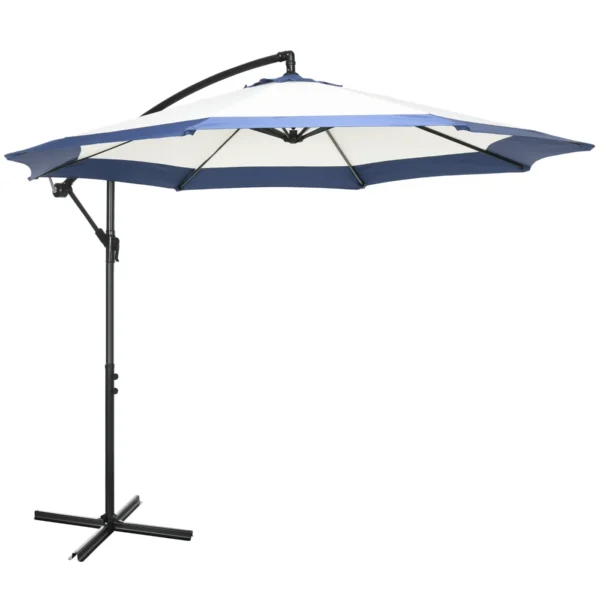 Garden Umbrella with Arm 3x2 m with Crank, Metal and Polyester, Dark Blue and Cream