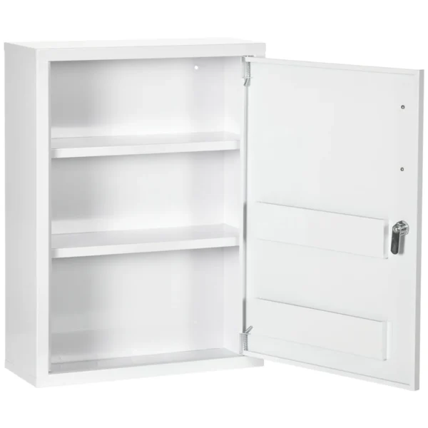 Wall Mounted Medicine Cabinet with 2 Shelves and 2 Keys, Steel, 40x15x53.5 cm, White