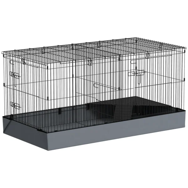 2 in 1 Small Animal Cage, Removable Lid and Separate Sections, 121x61x61 cm, Black