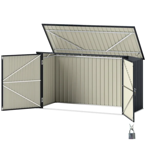 Steel Bin Covers for 3 240L Bins with 2 Doors and Lid, 233x105x118.5/133 cm, Dark Gray