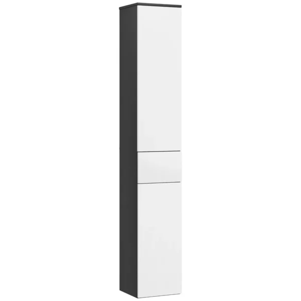 Space-saving Wooden Bathroom Column with 2 Cabinets and Drawer, 30x28x180 cm, Black