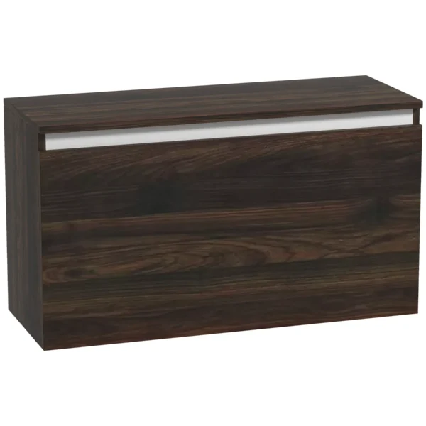 Suspended bedside table with drawer without handles and with wall fixing, 80x30x45cm, Walnut