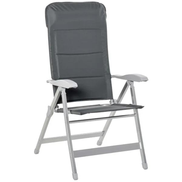 Folding Fishing Chair with Armrests and Adjustable Backrest, in Aluminum and Polyester, 75x61.5x76-115 cm, Gray