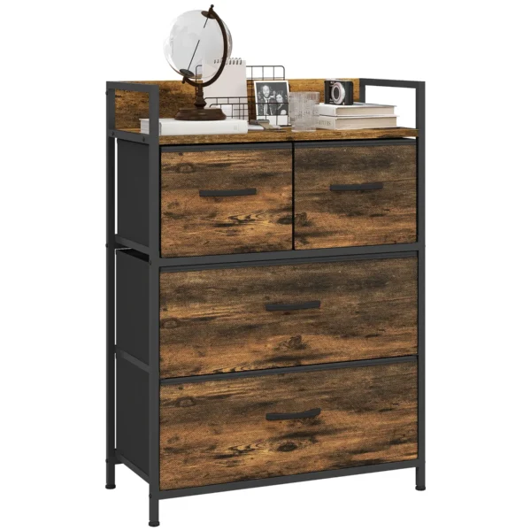 Chest of 4 Removable Drawers with Industrial Design in Wood and Steel, 60x29x85 cm, Brown and Black