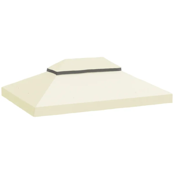 3x4m 2 Tier 600D Oxford Fabric Garden Gazebo Cover with Drainage Holes, Cream White