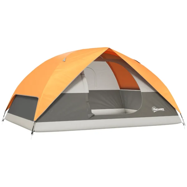 Waterproof 3-Person Camping Tent with Pockets, Lantern Hook and Carry Bag, Orange