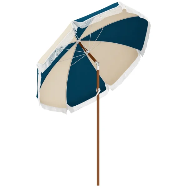Round and Tilting Umbrella with 8 Ribs with Crank, in Polyester and Steel, Ø213x234 cm, Blue and Beige