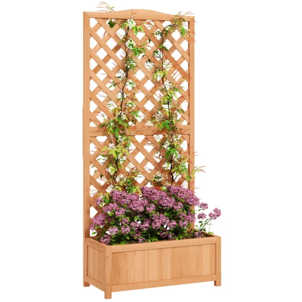 Planter with Trellis for Climbing and Wide Bottom, in Fir Wood, 76x36x170 cm, Brown