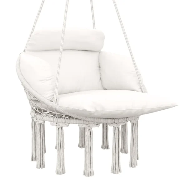 Boho Style Hanging Armchair with Cushion, in Steel, Cotton and Polyester, 80x60x40 cm, Cream White