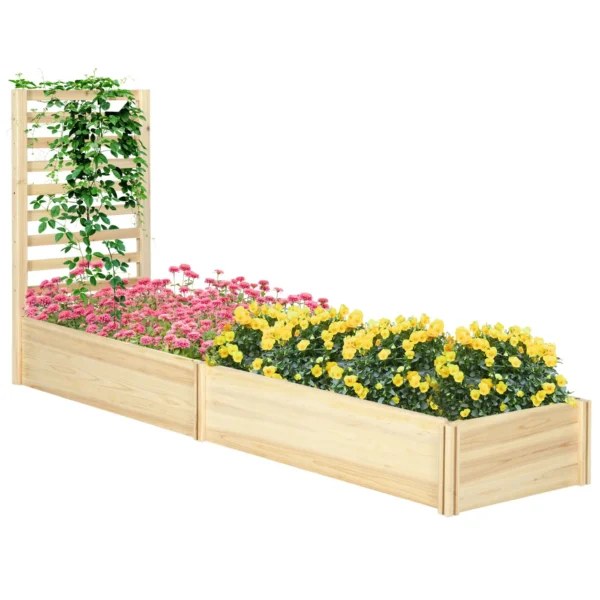 Planter with Trellis for Climbing and Open Bottom, in Fir Wood, 230x60x110 cm, Wood color