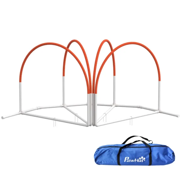 Agility Dog Set 4 Pieces with 4 Pegs and Transport Bag, in PE and ABS, 89x69x99 cm, White and Orange