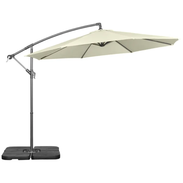 Decentralized Umbrella with 6 Ribs with Crank and Cross Base, in Metal and Polyester, Ø292x247 cm, Beige