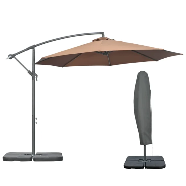 Decentralized Umbrella with 6 Ribs with Crank and Cross Base, in Metal and Polyester, Ø292x247 cm, Coffee