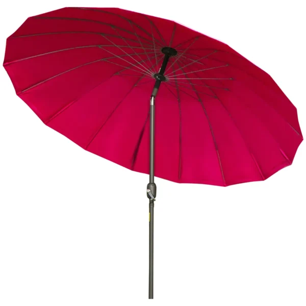 18-Ribbed Folding Round Umbrella with Crank Handle, Metal and Polyester, Ø250x240 cm, Wine Red