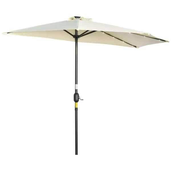Semicircular Umbrella with Crank, 20 LED Lights and Solar Panel, 265x135x240 cm, Beige