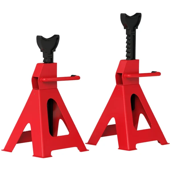Set of 2 6 Ton Car Stands Adjustable from 38.5-60 cm, Carbon Steel and Cast Iron, Red